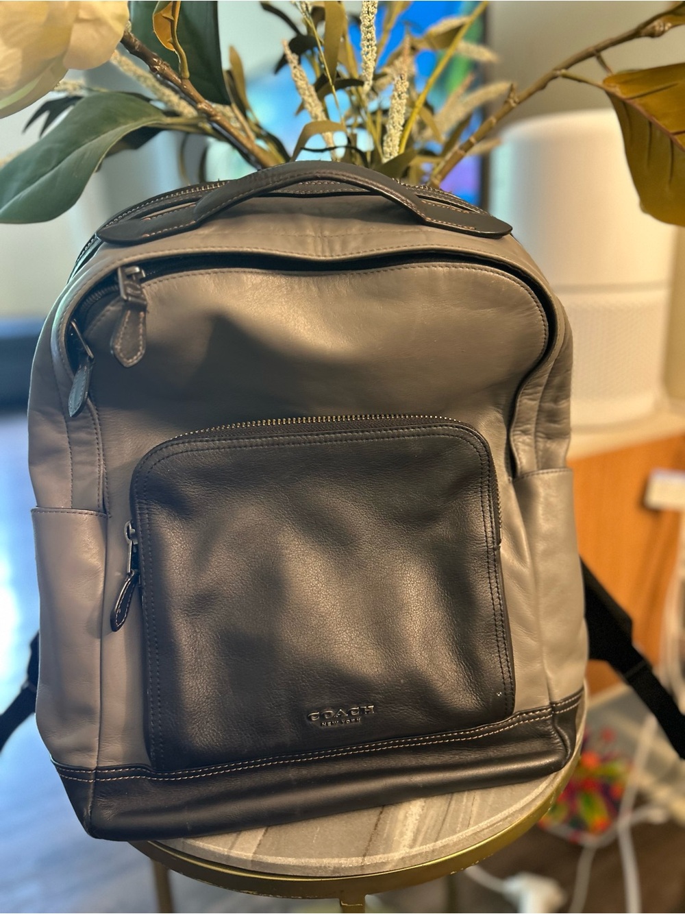 Coach Graham Rucksack Backpack – Gray & Black Leather – Model F37599